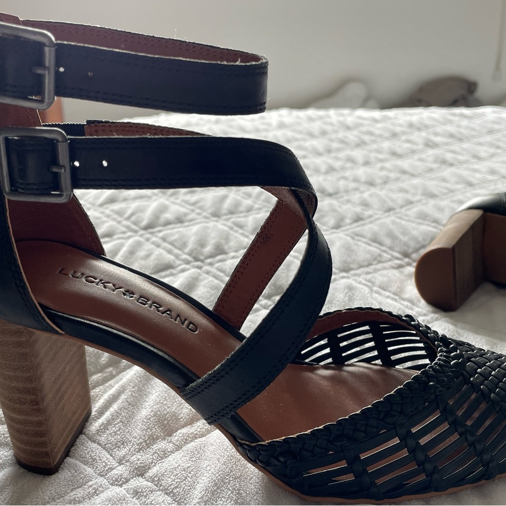 Lucky Brand Black Strappy Heels with Chunky Heel